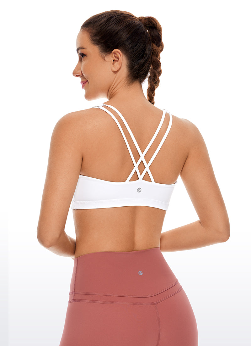 CRZ YOGA Women's Yoga Low Impact Nakedfeel Bra Cross Back Low Cut White