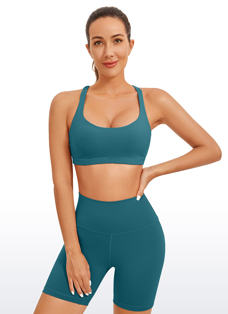 CRZ YOGA Women's Yoga Low Impact Nakedfeel Bra Cross Back Low Cut Borealis Green