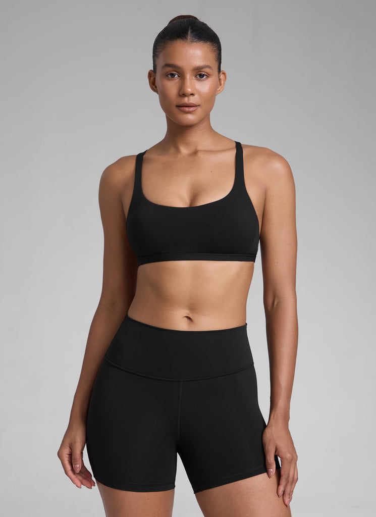 CRZ YOGA Women's Yoga Train Light Support Nakedfeel Strappy Bra Black