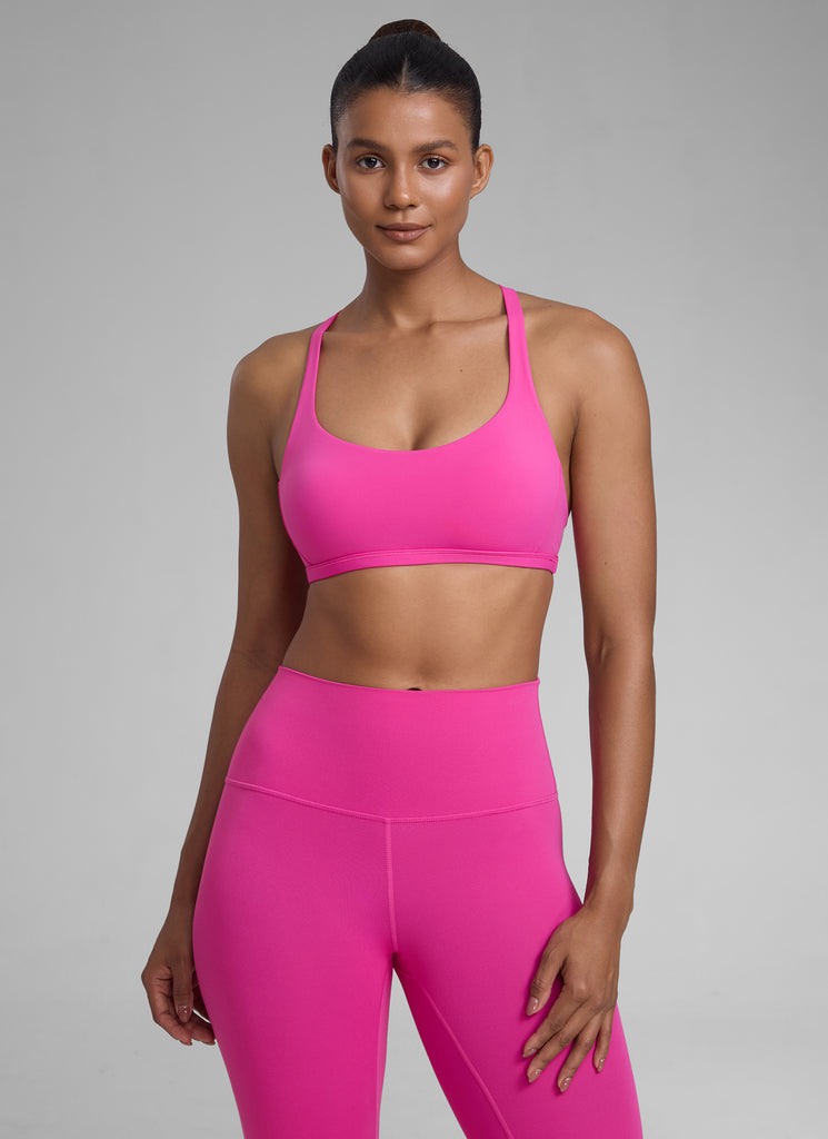 CRZ YOGA Women's Yoga Train Light Support Nakedfeel Strappy Bra Hibiscus Purple