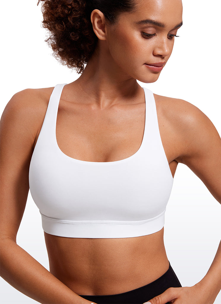 CRZ YOGA Women's Yoga Training Medium Support Nakedfeel Bra Cross Back White