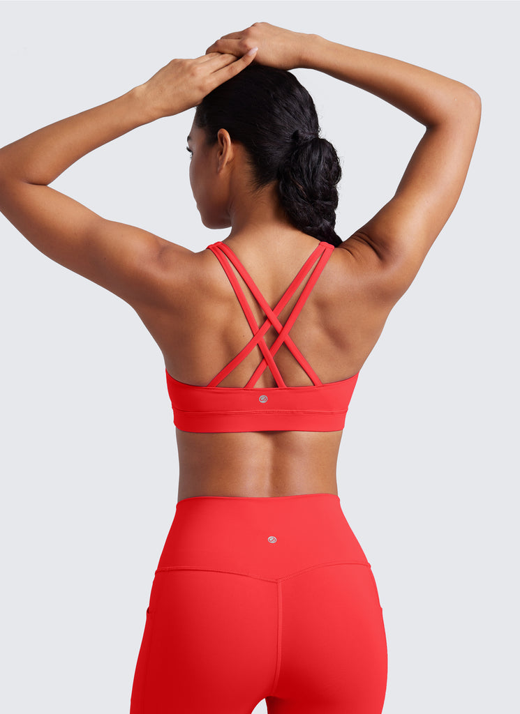 CRZ YOGA Women's Yoga Training Medium Support Nakedfeel Bra Cross Back Deep Red