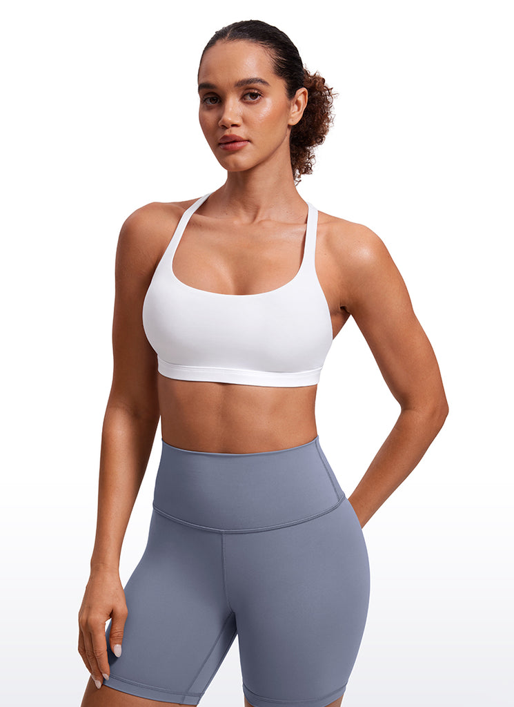 CRZ YOGA Women's Yoga Light Support Nakedfeel Strappy Bra Low Cut White