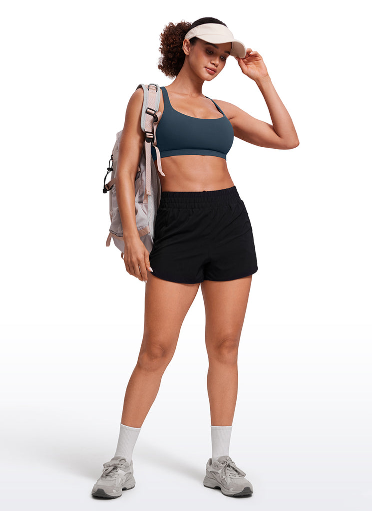 CRZ YOGA Women's Yoga Light Support Nakedfeel Strappy Bra Low Cut True Navy