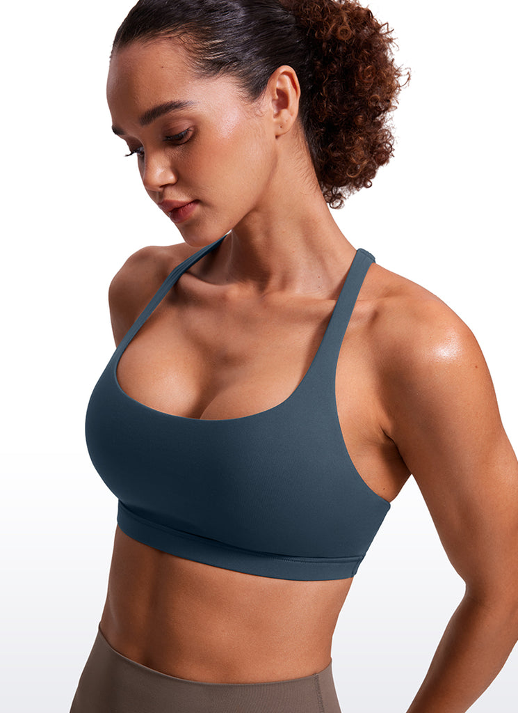 CRZ YOGA Women's Yoga Light Support Nakedfeel Strappy Bra Low Cut True Navy