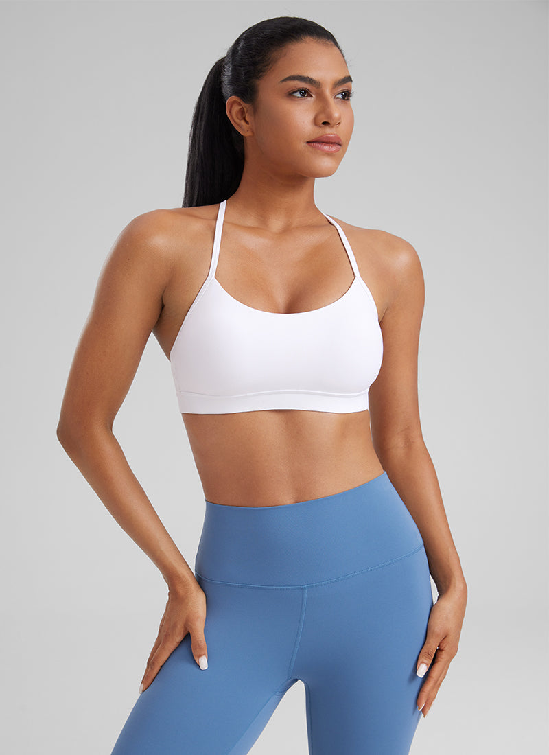 CRZ YOGA Women's Yoga Light Support Butterluxe Sports Bra Y back White