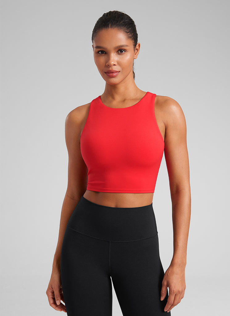 CRZ YOGA  Women's Yoga Low Support Butterluxe Tank High Neck Racerback Deep Red