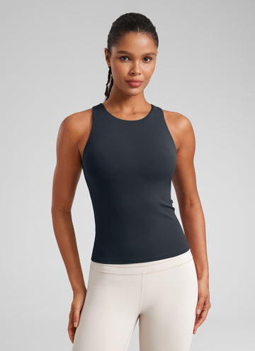 CRZ YOGA Women's Butterluxe Built-in Bra High Neck Racerback Tank True Navy