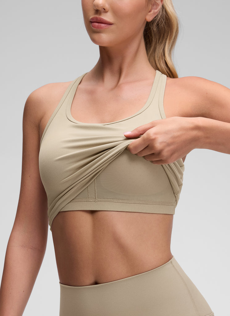 CRZ YOGA Women's Yoga Low support Butterluxe Scoop Neck Bra Y-Back Oak