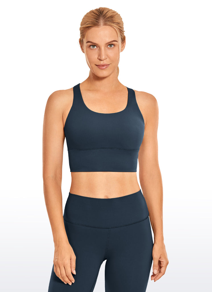 CRZ YOGA Women's Train Medium Support Nakedfeel Longline Bra Strappy True Navy