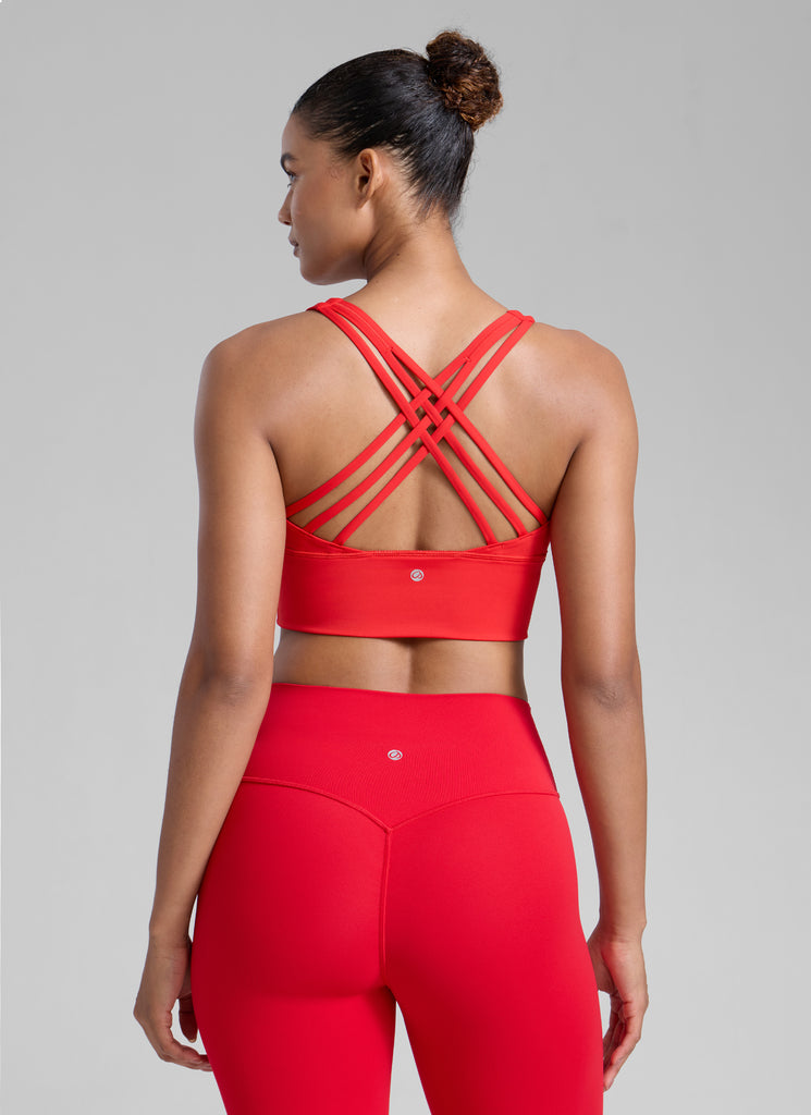 CRZ YOGA Women's Train Medium Support Nakedfeel Longline Bra Strappy Olive Green