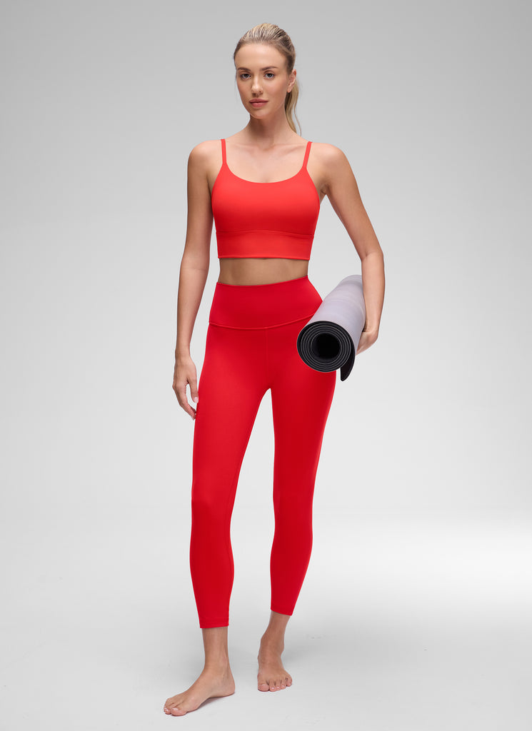 CRZ YOGA Women's Yoga Light Support Longline Bra Adjustable Straps Deep Red