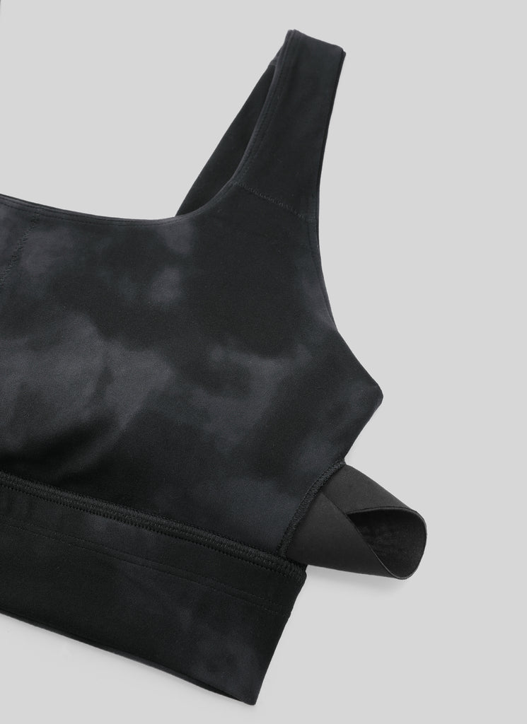 CRZ YOGA Women's Yoga Low Support Butterluxe Sport Bra U Back Longline Black Tie Dye Flowers