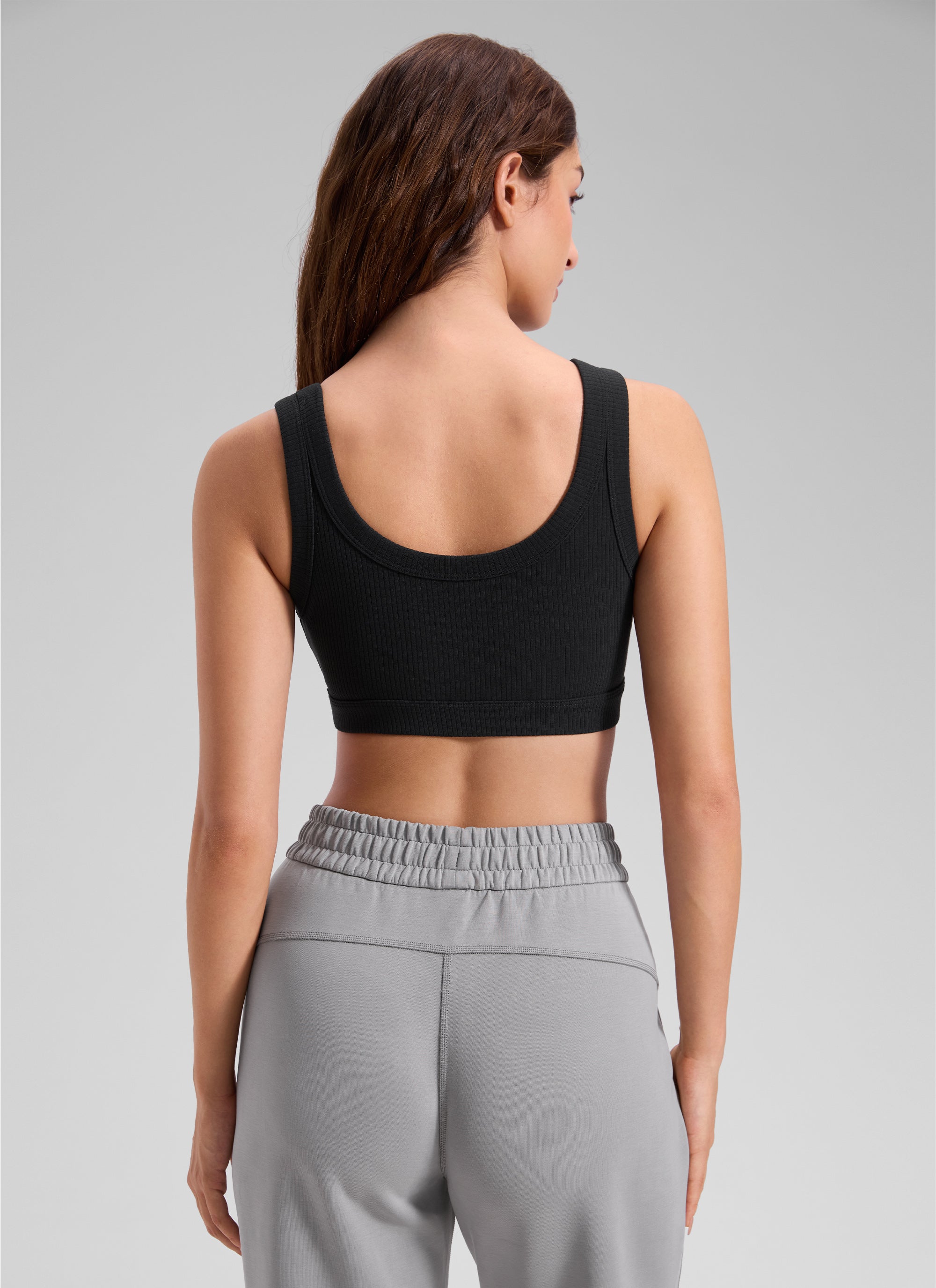 CRZ YOGA Women U Back Wireless Medium Impact Ribbed Sports Bras Black