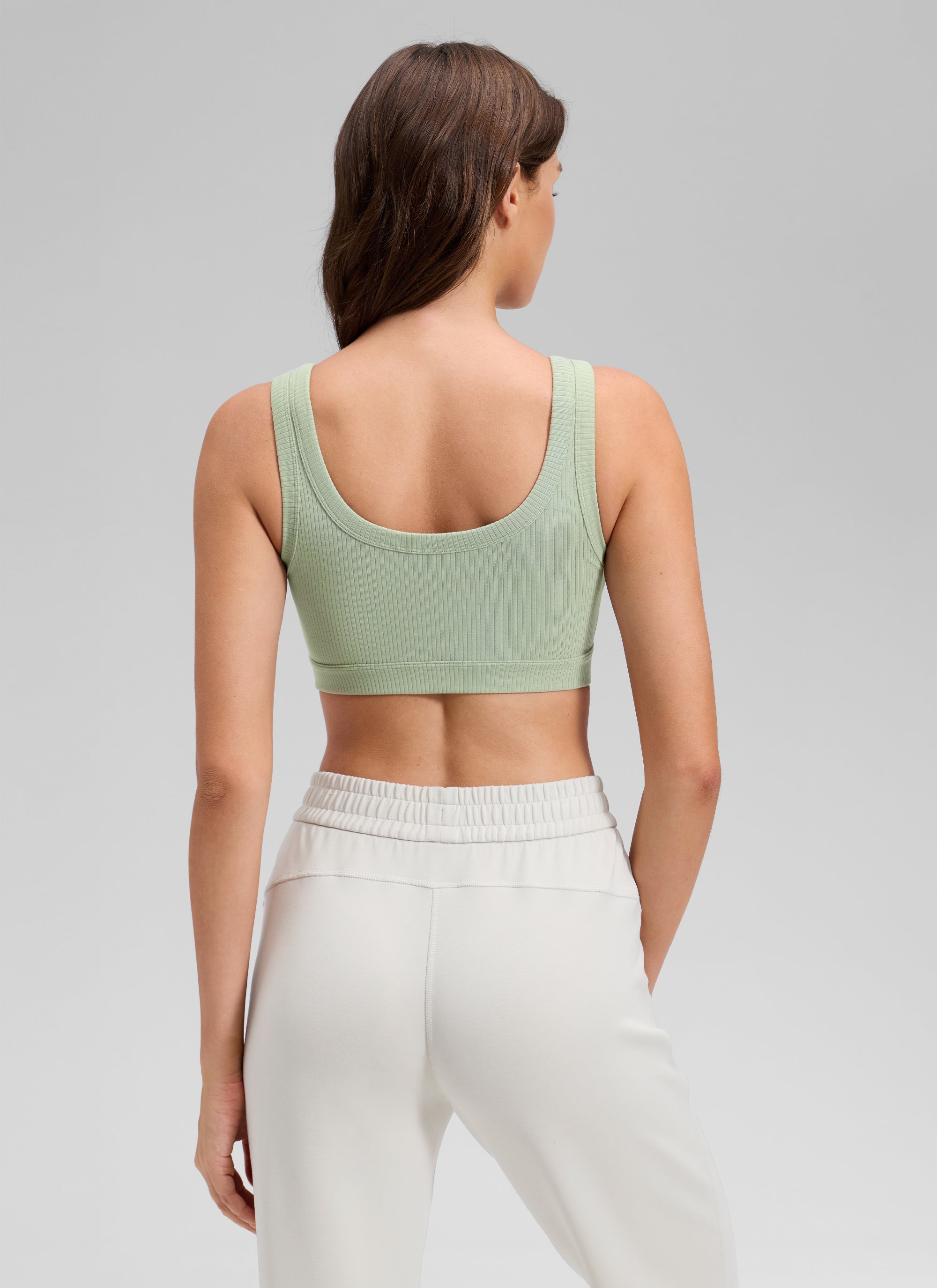 CRZ YOGA Women U Back Wireless Medium Impact Ribbed Sports Bras Fog Green