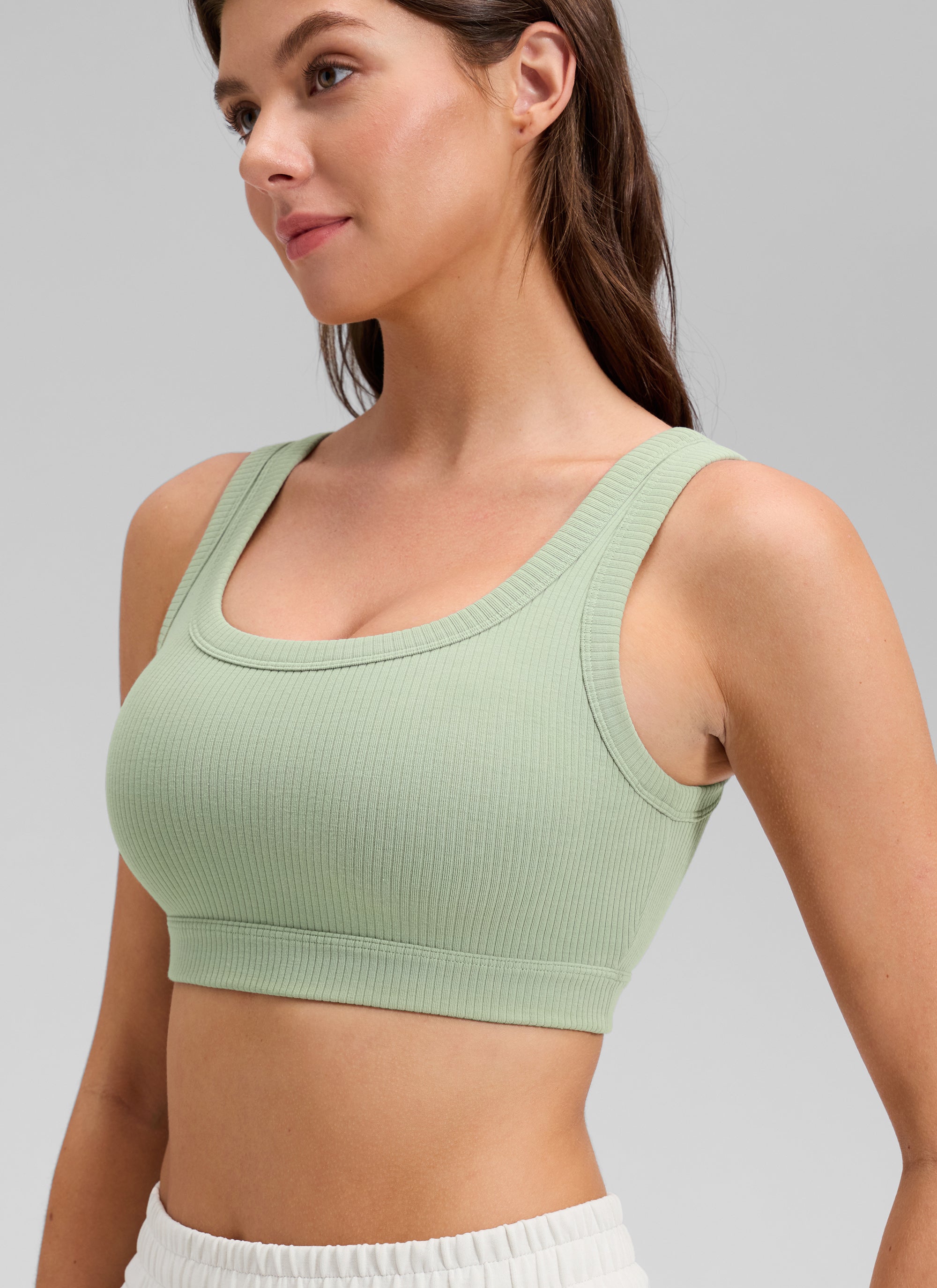 CRZ YOGA Women U Back Wireless Medium Impact Ribbed Sports Bras Fog Green