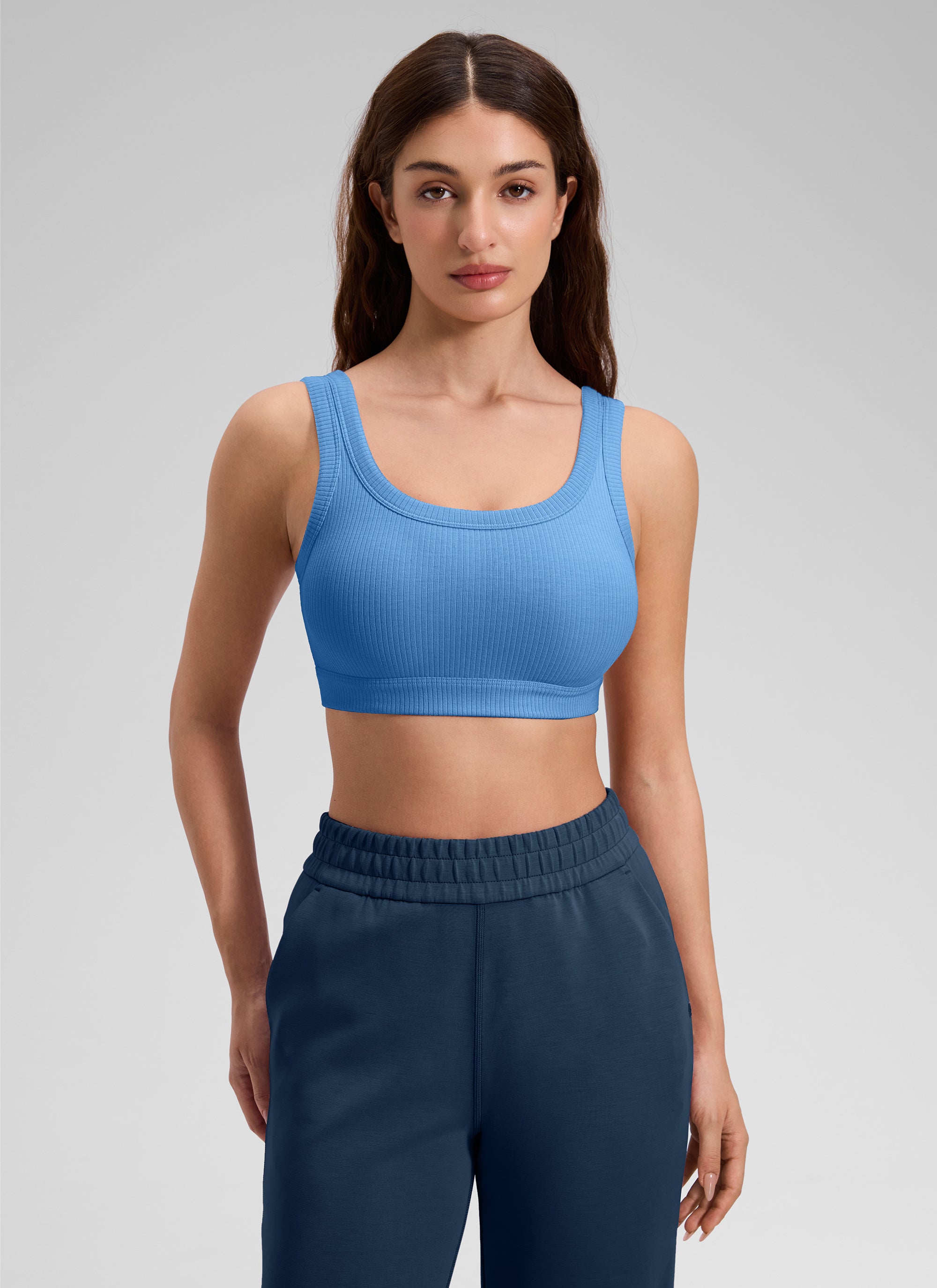 CRZ YOGA Women U Back Wireless Medium Impact Ribbed Sports Bras Party Blue