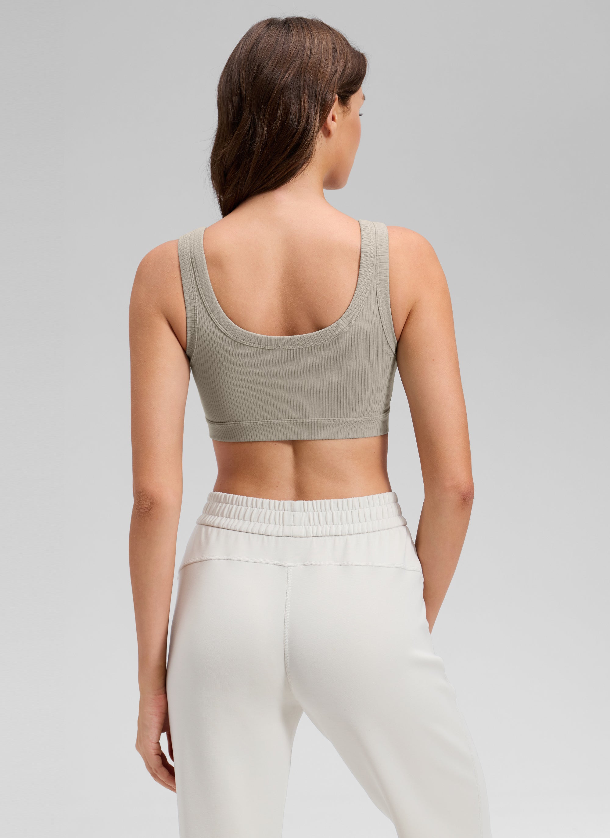 CRZ YOGA Women U Back Wireless Medium Impact Ribbed Sports Bras Warm Ash Grey