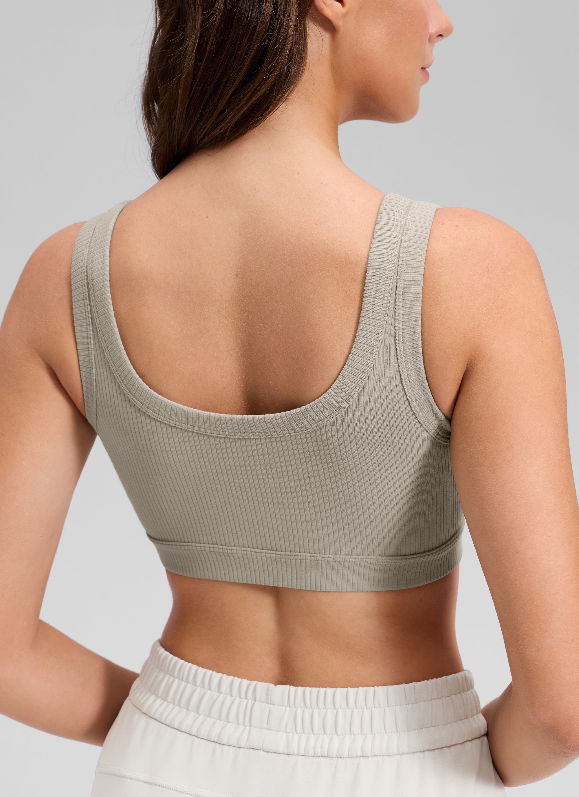 CRZ YOGA Women U Back Wireless Medium Impact Ribbed Sports Bras Warm Ash Grey