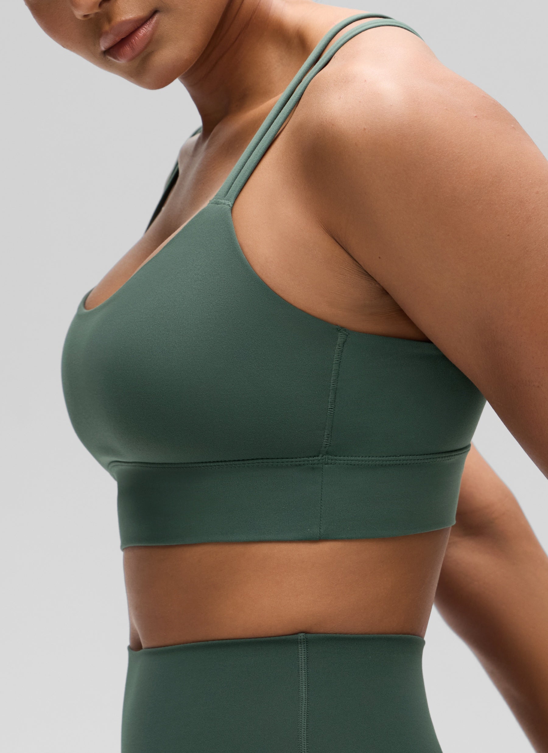 CRZ YOGA Womens Butterluxe Strappy Longline Criss Cross Molded Cup Bra Dark Forest Green @model_info:Barbara