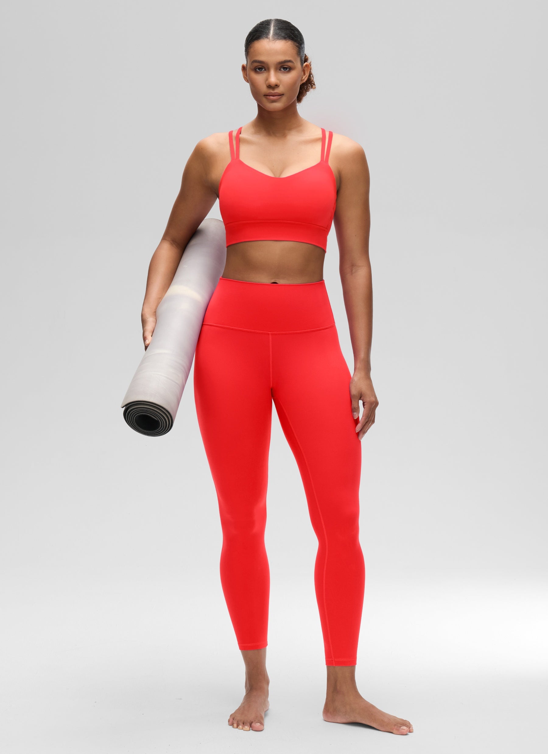 CRZ YOGA Womens Butterluxe Strappy Longline Criss Cross Molded Cup Bra Deep Red @model_info:Barbara