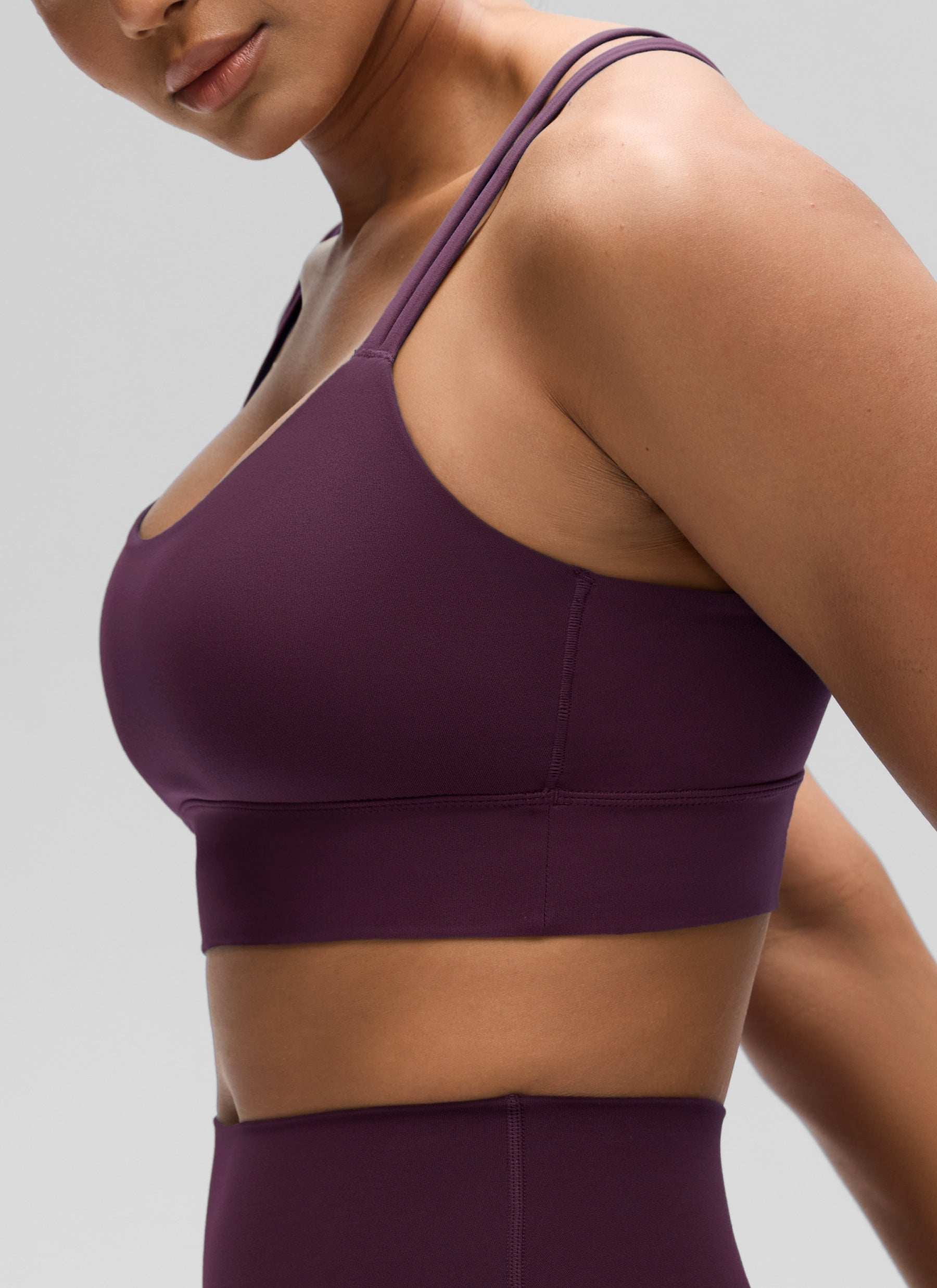 CRZ YOGA Womens Butterluxe Strappy Longline Criss Cross Molded Cup Bra Deep Purple @model_info:Barbara