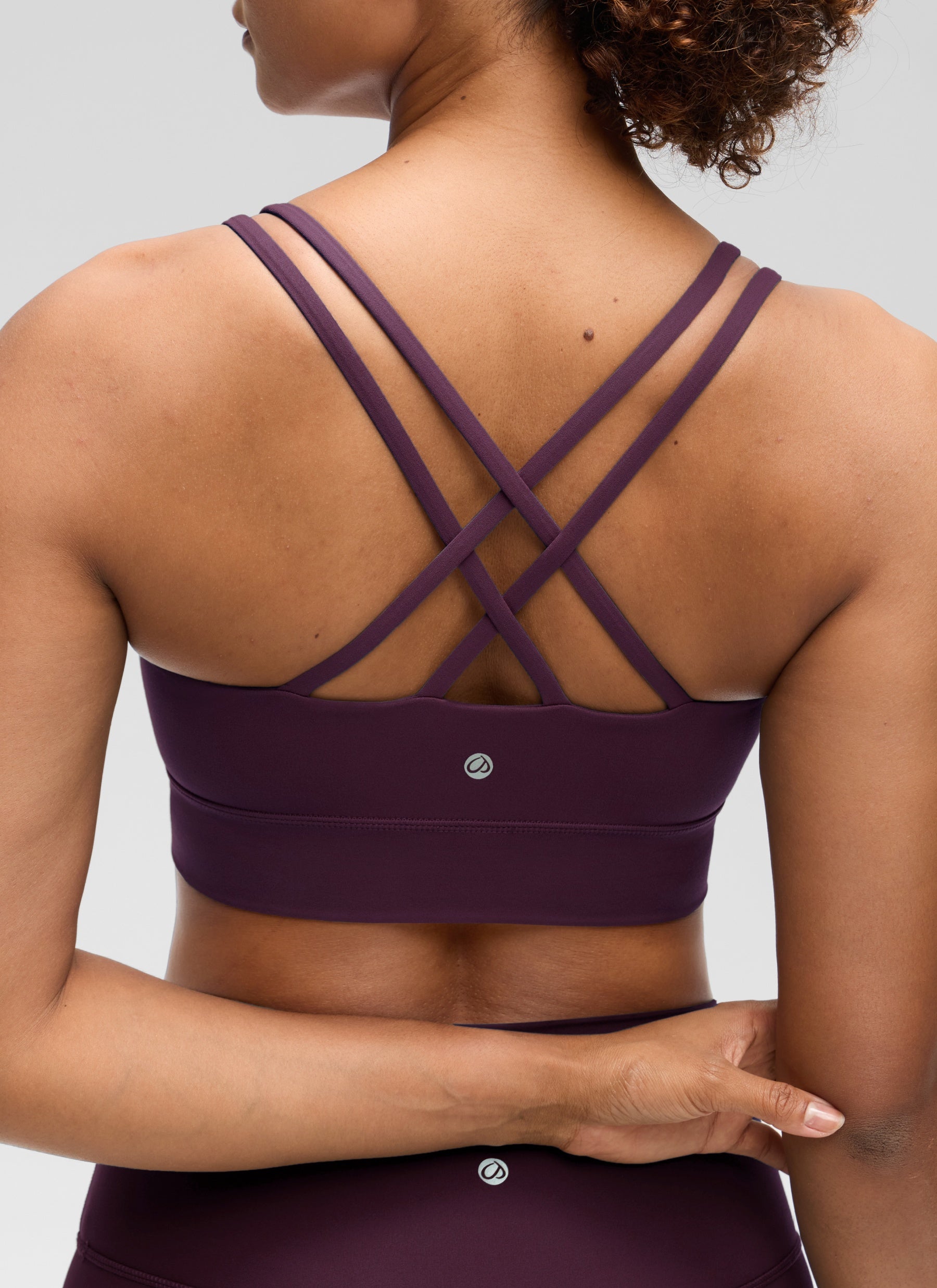 CRZ YOGA Womens Butterluxe Strappy Longline Criss Cross Molded Cup Bra Deep Purple @model_info:Barbara