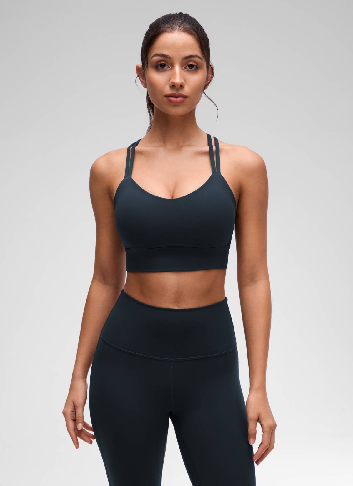 CRZ YOGA Womens Butterluxe Strappy Longline Criss Cross Molded Cup Bra True Navy @model_info:Maysa