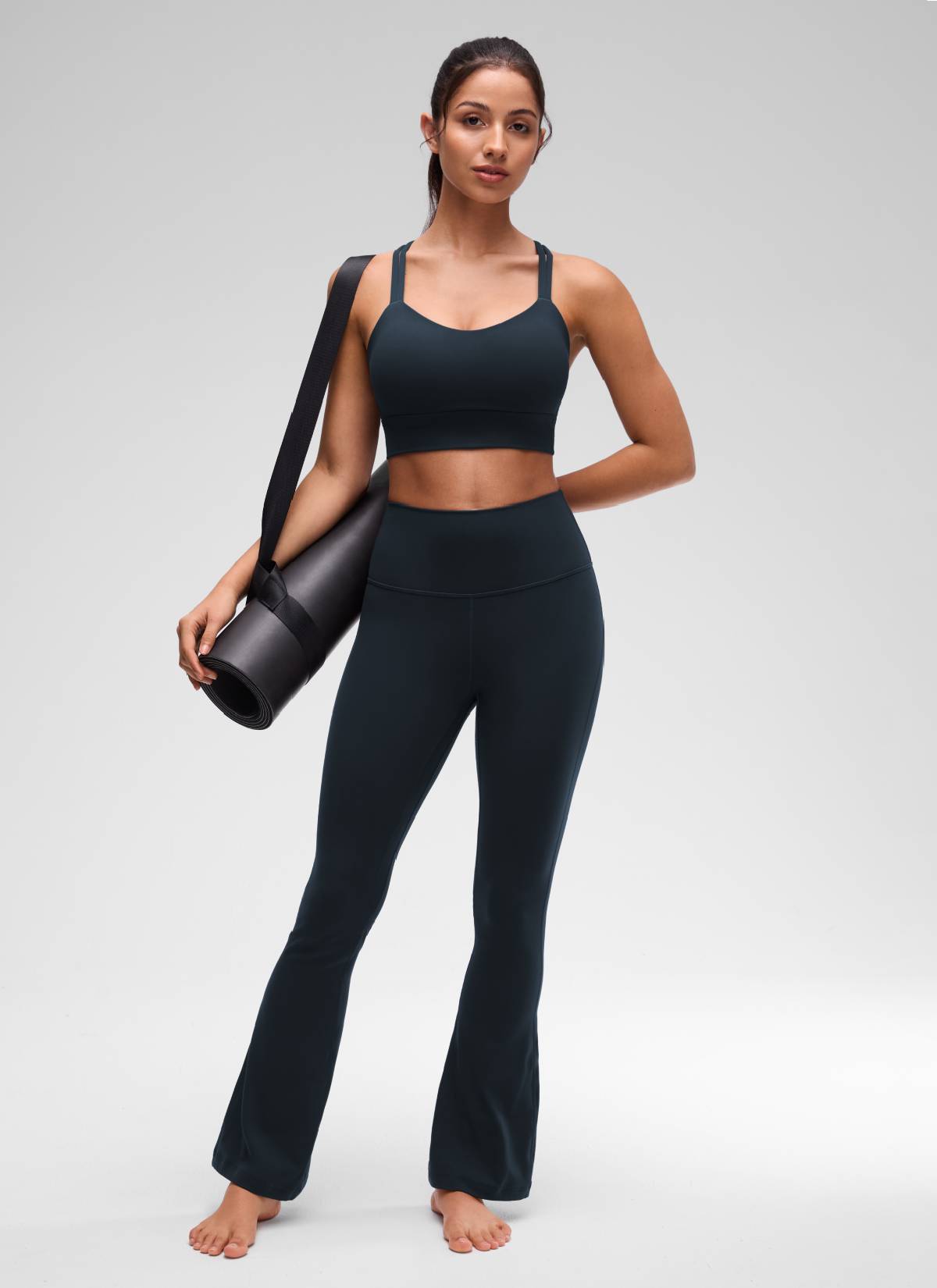 CRZ YOGA Womens Butterluxe Strappy Longline Criss Cross Molded Cup Bra True Navy @model_info:Maysa