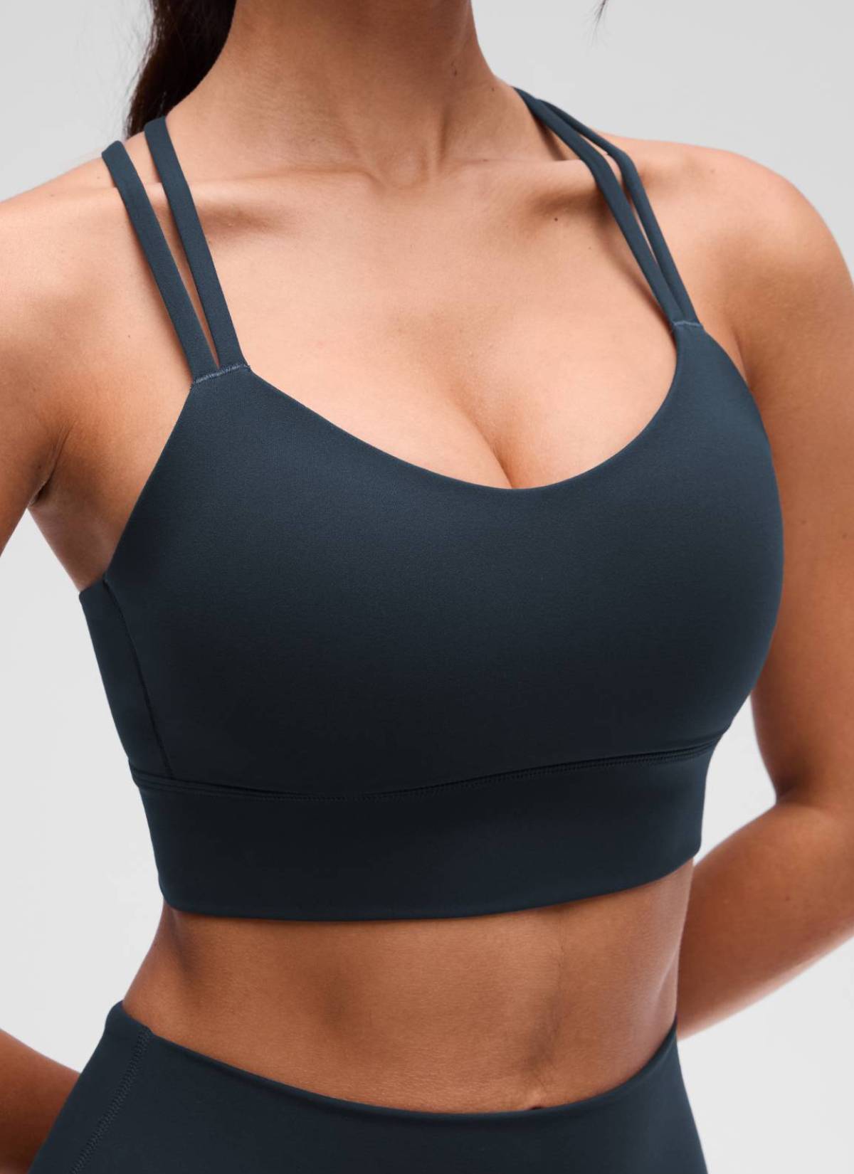 CRZ YOGA Womens Butterluxe Strappy Longline Criss Cross Molded Cup Bra True Navy @model_info:Maysa