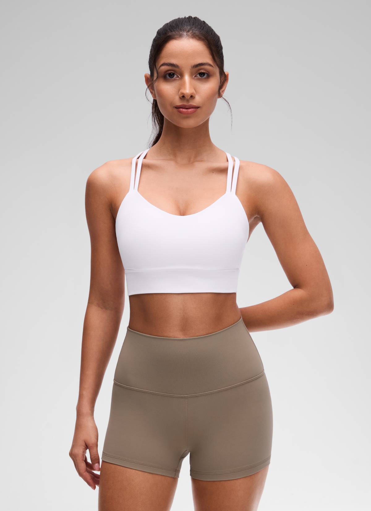 CRZ YOGA Womens Butterluxe Strappy Longline Criss Cross Molded Cup Bra White @model_info:Maysa