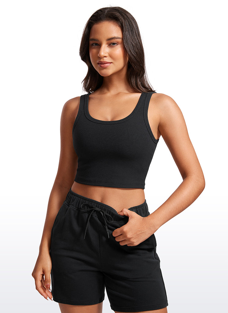 CRZ YOGA Women Longline U Neck Medium Impact Ribbed Sports Bras Sparkle Blue