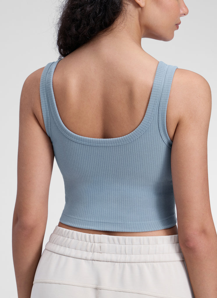 CRZ YOGA Women Longline U Neck Medium Impact Ribbed Sports Bras Cambric Blue