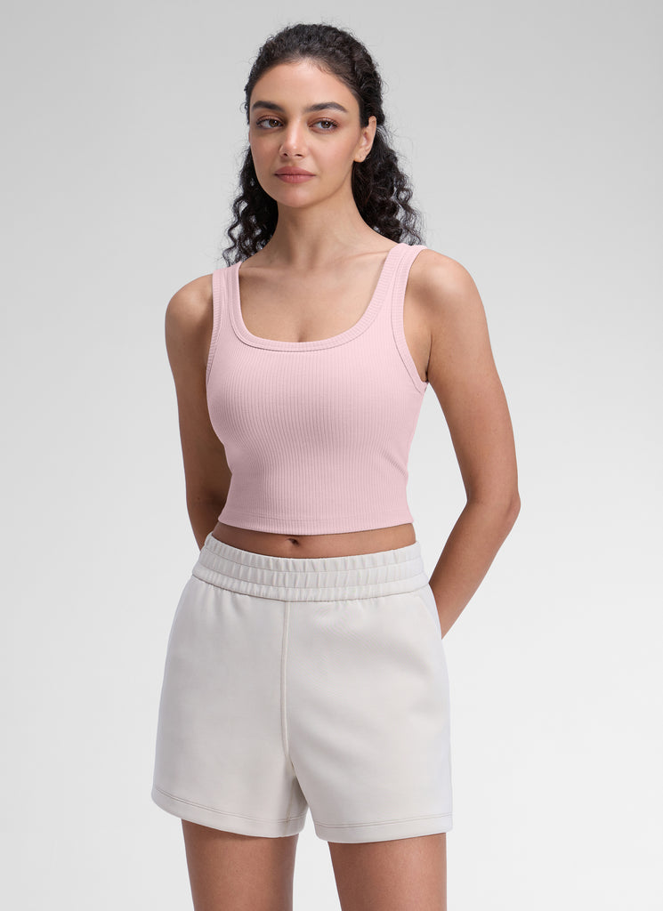 CRZ YOGA Women Longline U Neck Medium Impact Ribbed Sports Bras Taupe