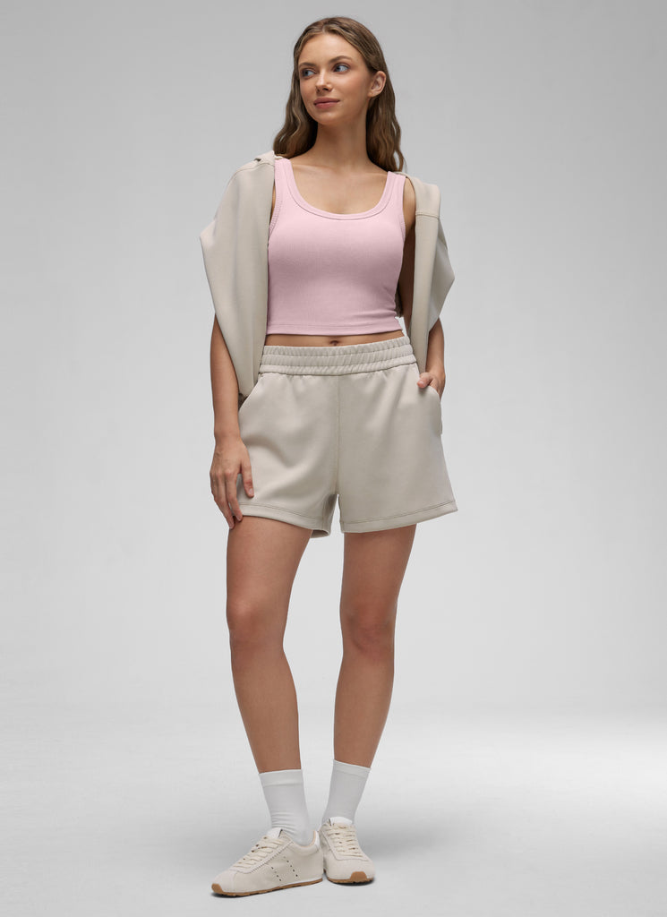 CRZ YOGA Women Longline U Neck Medium Impact Ribbed Sports Bras Taupe