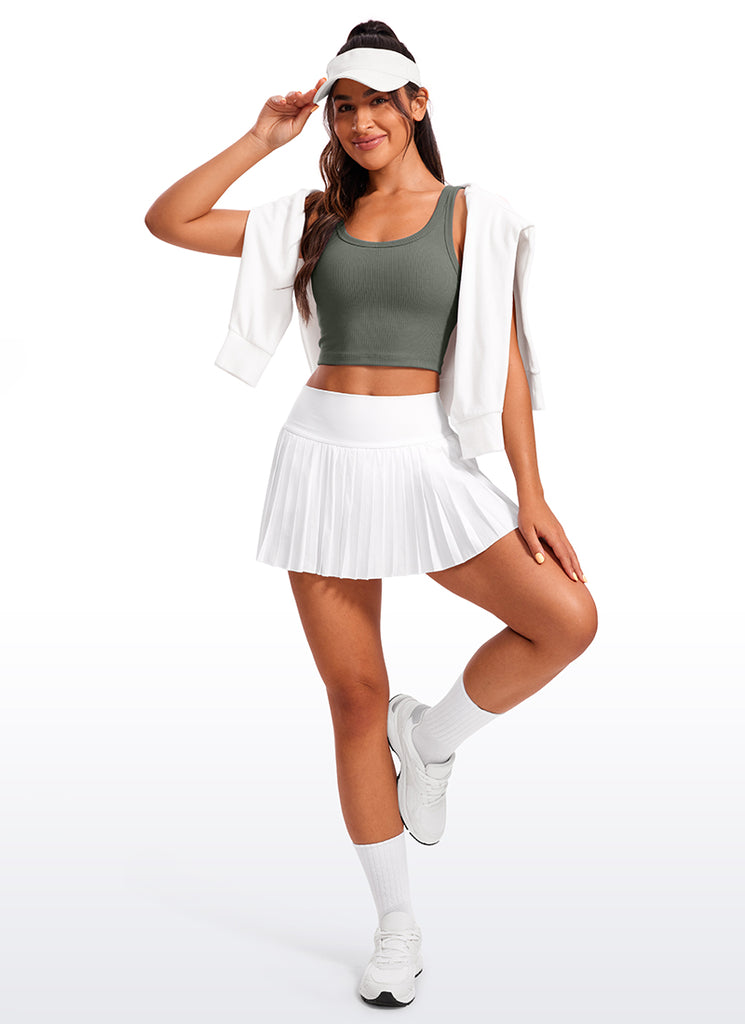 CRZ YOGA Women Longline U Neck Medium Impact Ribbed Sports Bras White