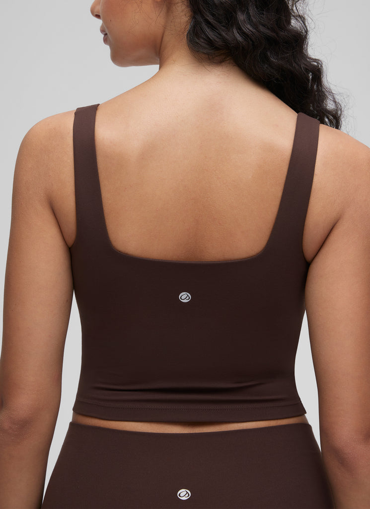 CRZ YOGA Women's Yoga Low Impact Butterluxe Longline Bra Square Neck Hot Fudge Brown