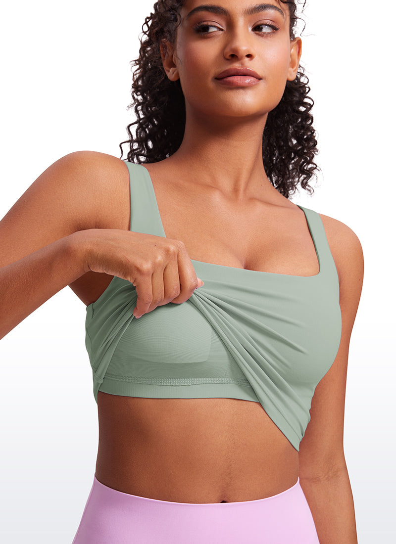 CRZ YOGA Women's Yoga Low Impact Butterluxe Longline Bra Square Neck Oasis Blue