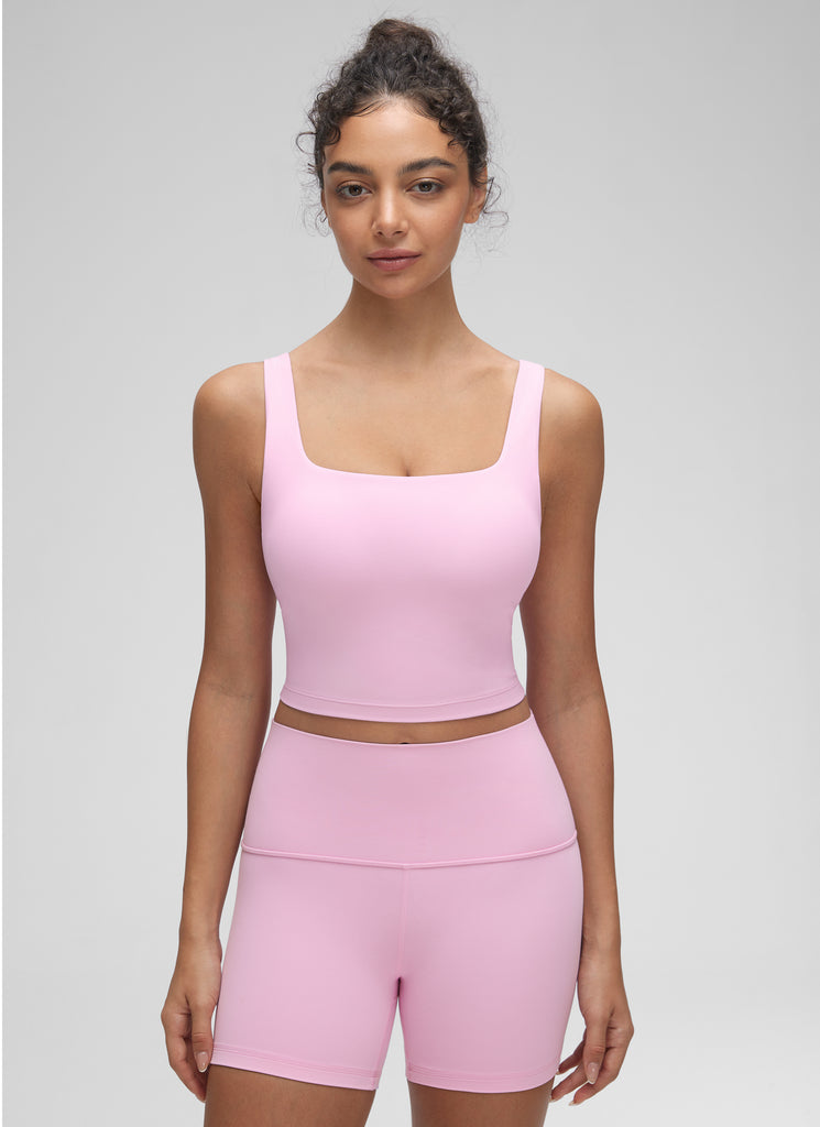 CRZ YOGA Women's Yoga Low Impact Butterluxe Longline Bra Square Neck Washed Mauve