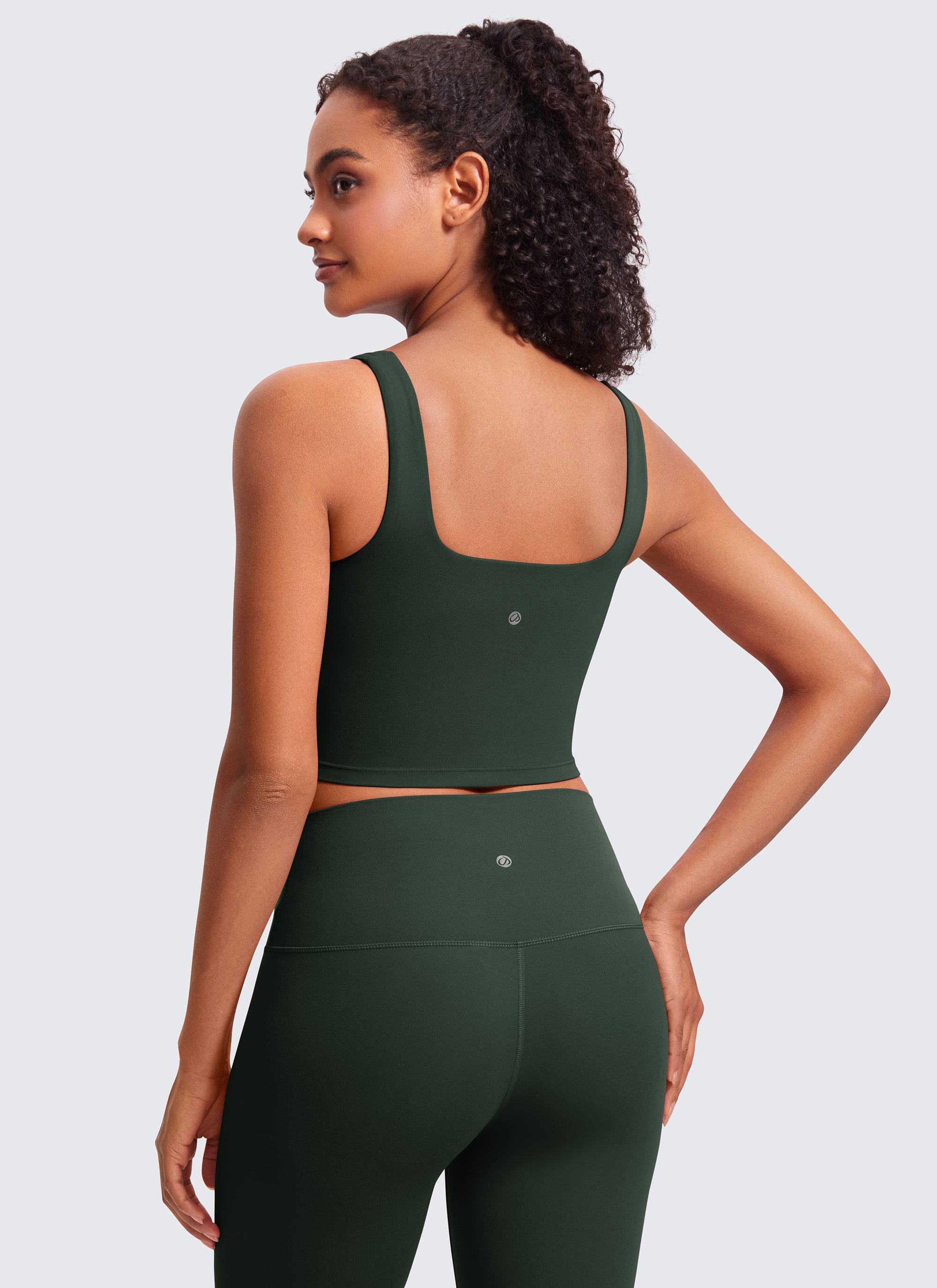 CRZ YOGA Women's Yoga Low Impact Butterluxe Longline Bra Square Neck Legend Green