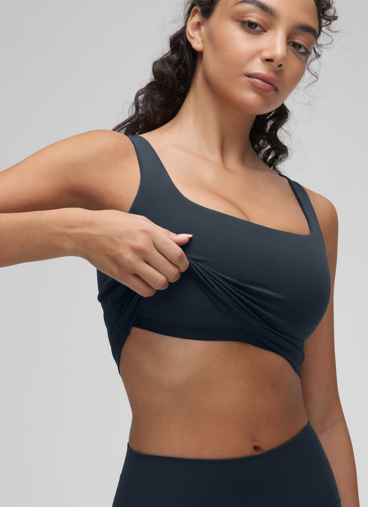 CRZ YOGA Women's Yoga Low Impact Butterluxe Longline Bra Square Neck Olive Green