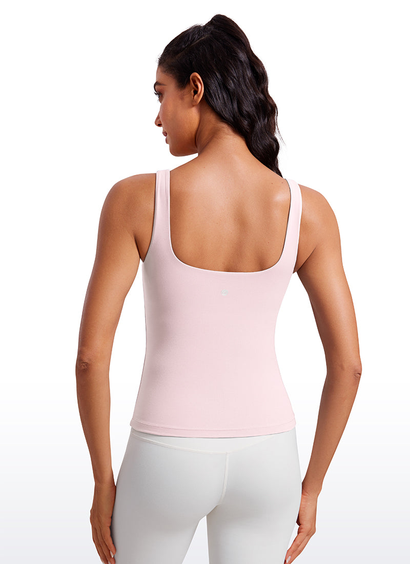 CRZ YOGA Women's SlimFit Tops Butterluxe Built-in Bra U Neck Tanks Strawberry Pink