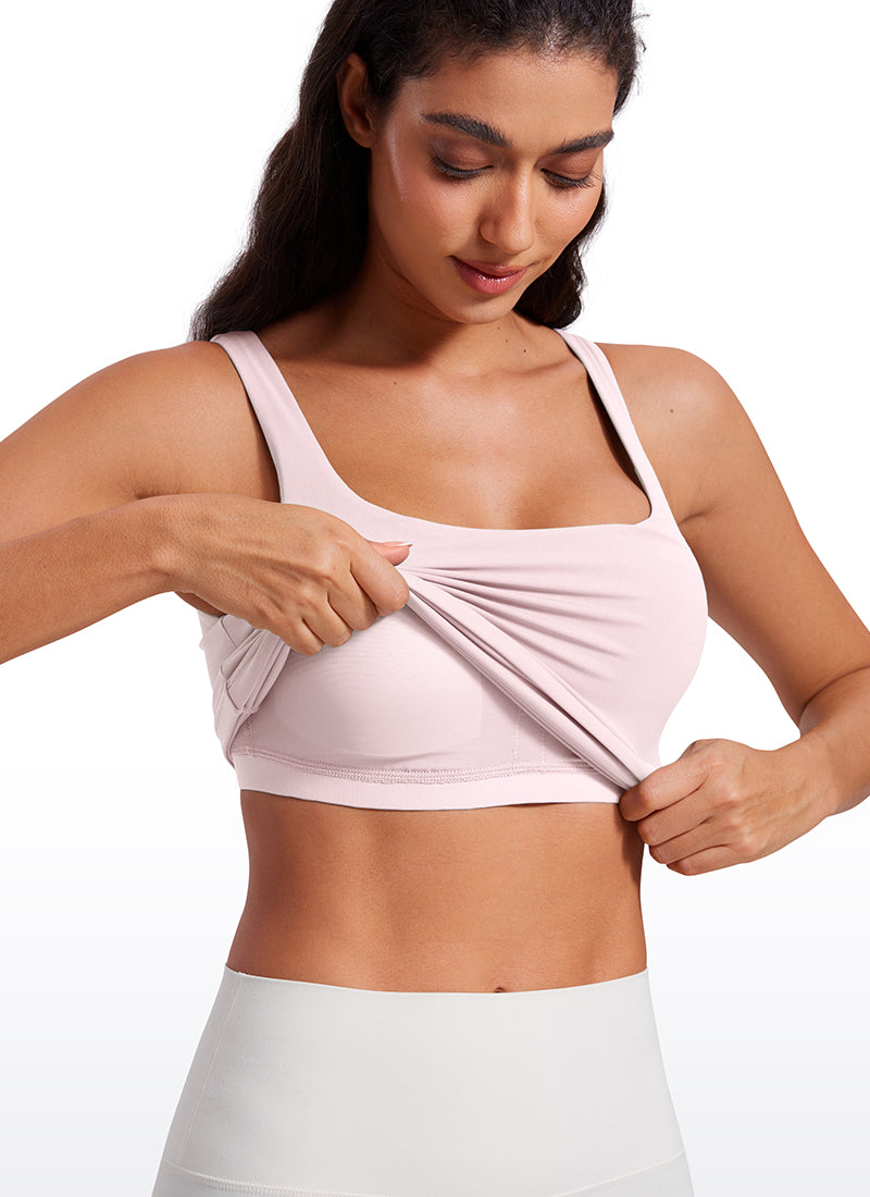 CRZ YOGA Women's SlimFit Tops Butterluxe Built-in Bra U Neck Tanks Strawberry Pink