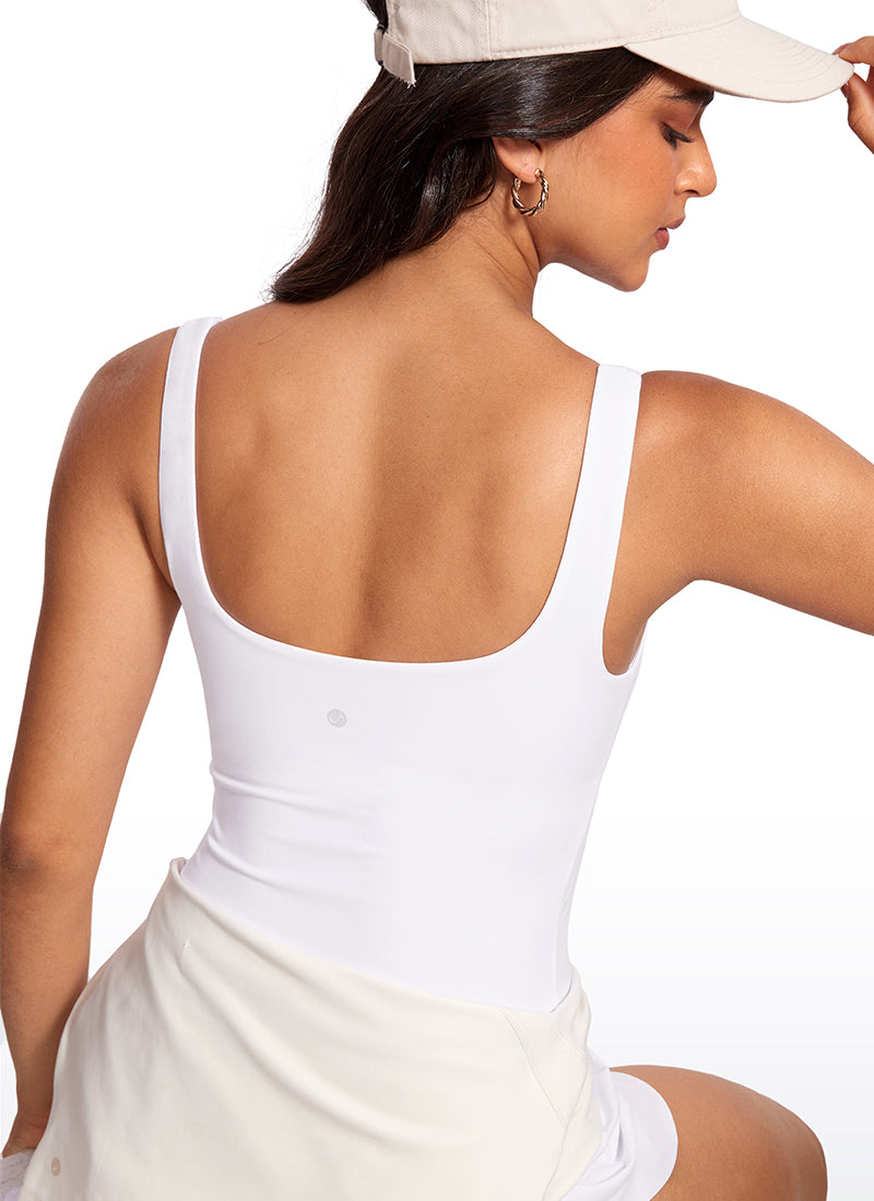 CRZ YOGA Women's SlimFit Tops Butterluxe Built-in Bra U Neck Tanks White