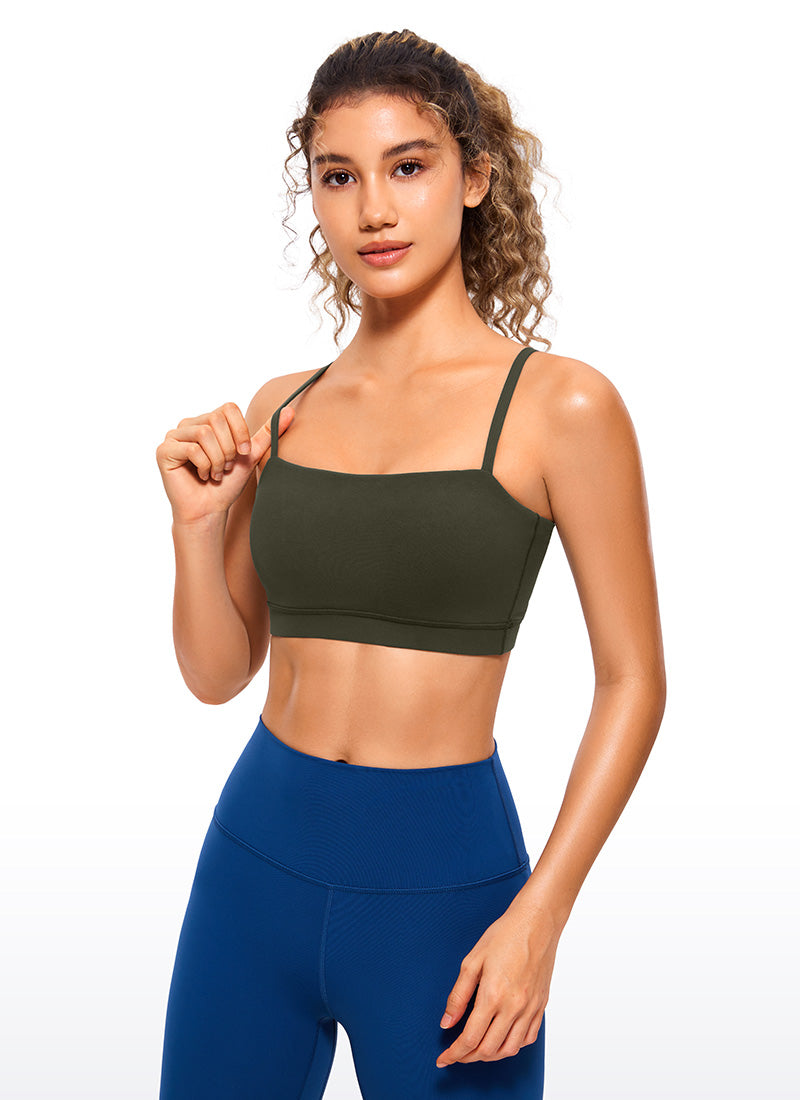CRZ YOGA Womens Butterluxe  Adjustable Spaghetti Thin Strap Sports Bra Olive Green