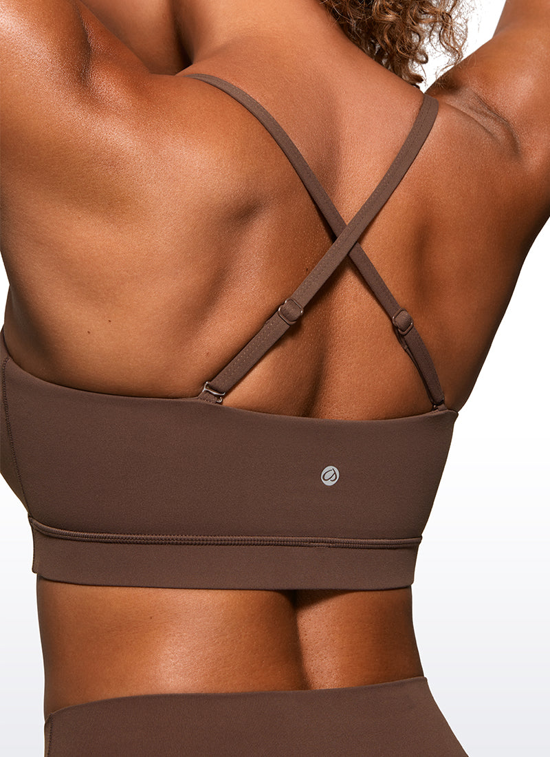CRZ YOGA Womens Butterluxe  Adjustable Spaghetti Thin Strap Sports Bra Coffee Brown