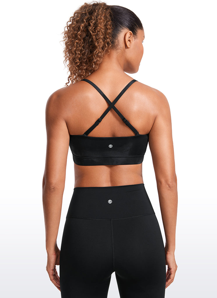 CRZ YOGA Womens Butterluxe  Adjustable Spaghetti Thin Strap Sports Bra Black Tie Dye Flowers