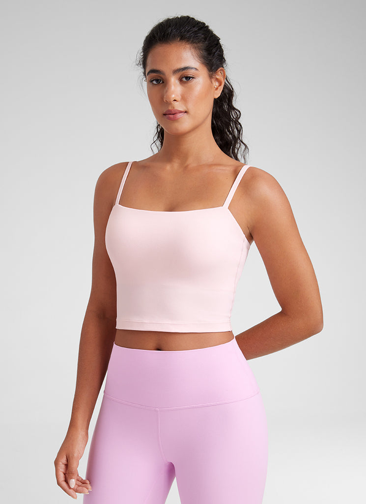 CRZ YOGA Womens Butterluxe Longline Adjustable Thin Strap Sports Bra Strawberry Pink