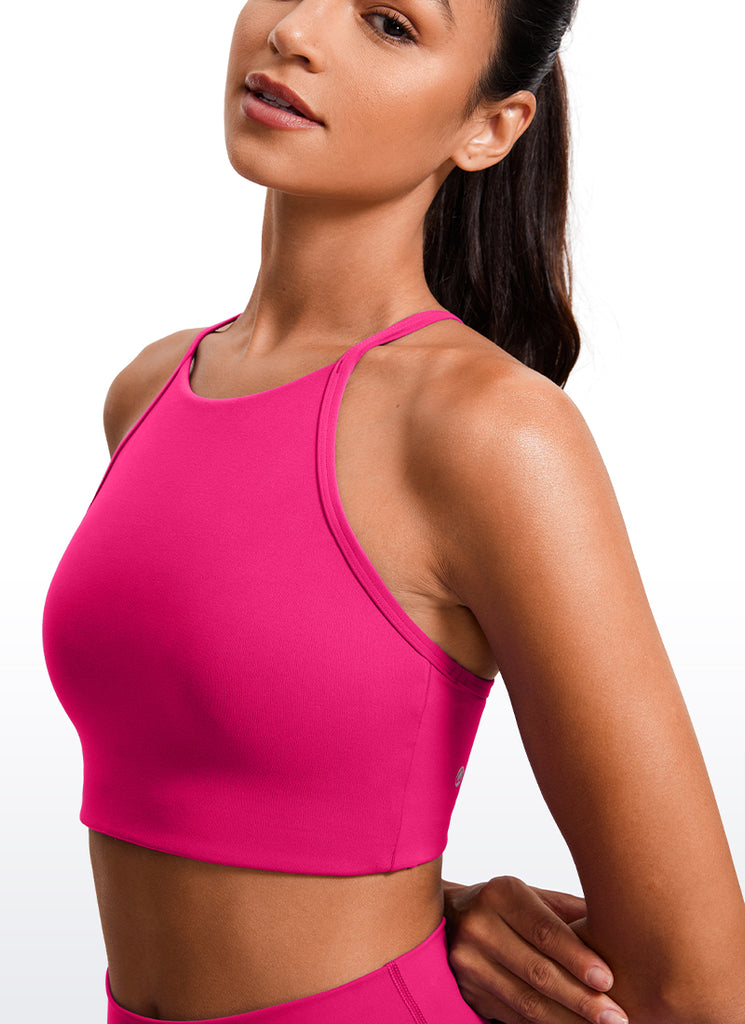 CRZ YOGA Butterluxe Womens High Neck Y Racerback Sports Bra Thin Strap White