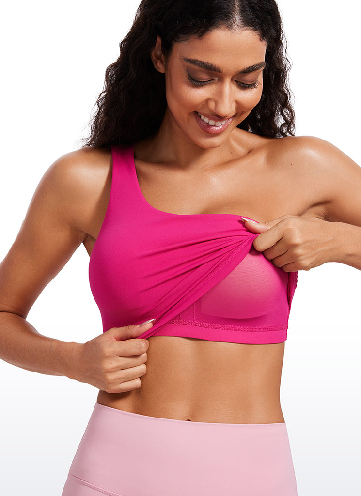 CRZ YOGA Butterluxe Women's One Shoulder Longline Sports Bra Granita Pink
